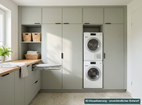 KI-Visualisierung: Hauswirtschaftsraum mit Schrankwand