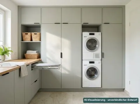 KI-Visualisierung: Hauswirtschaftsraum mit Schrankwand