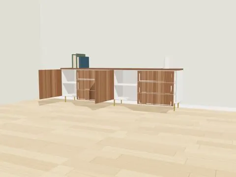 3D-Entwurf Wohnzimmer, Türen und Schubladen offen