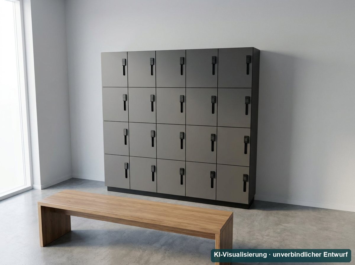 KI-Visualisierung: Spindwand mit Zahlenschlössern