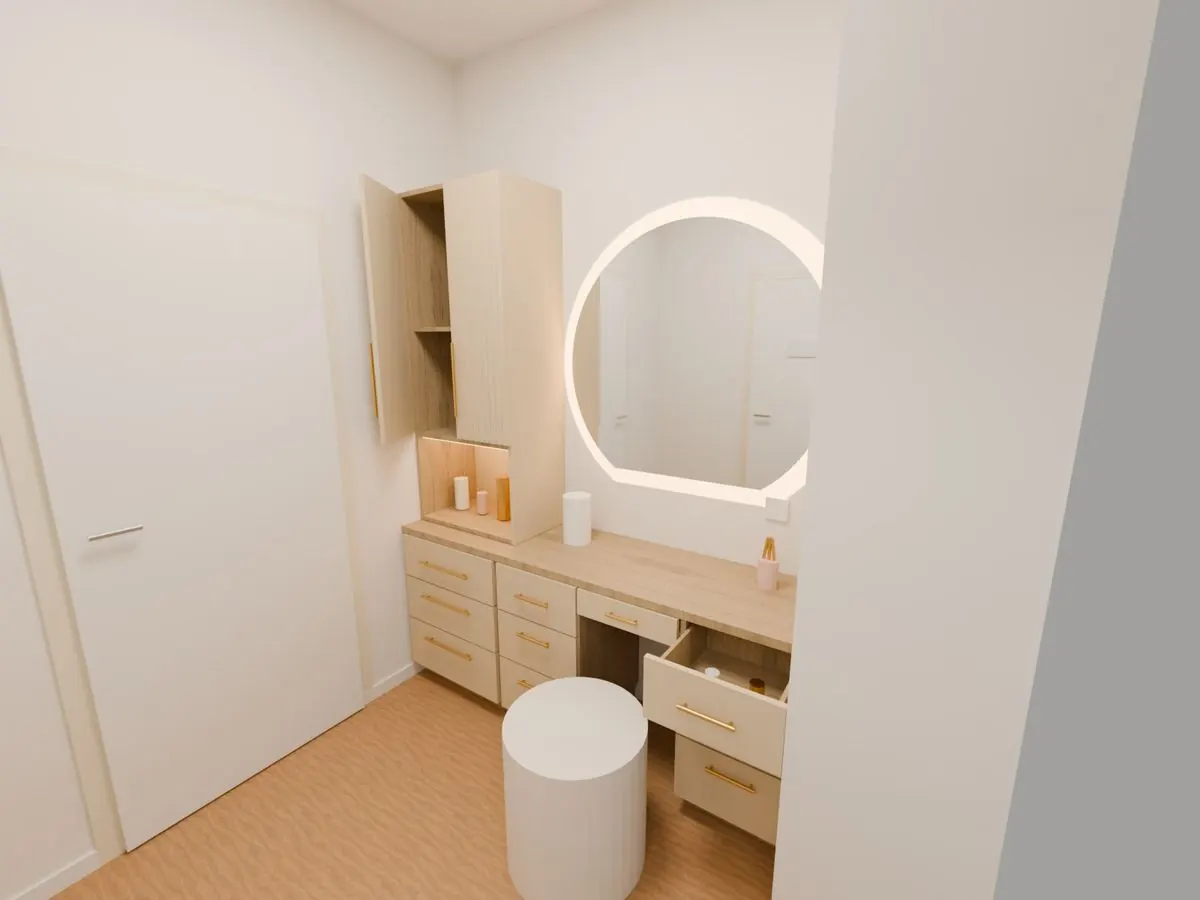 3D-Entwurfsmodell: Schminktisch mit Unterschrank und Aufsatz